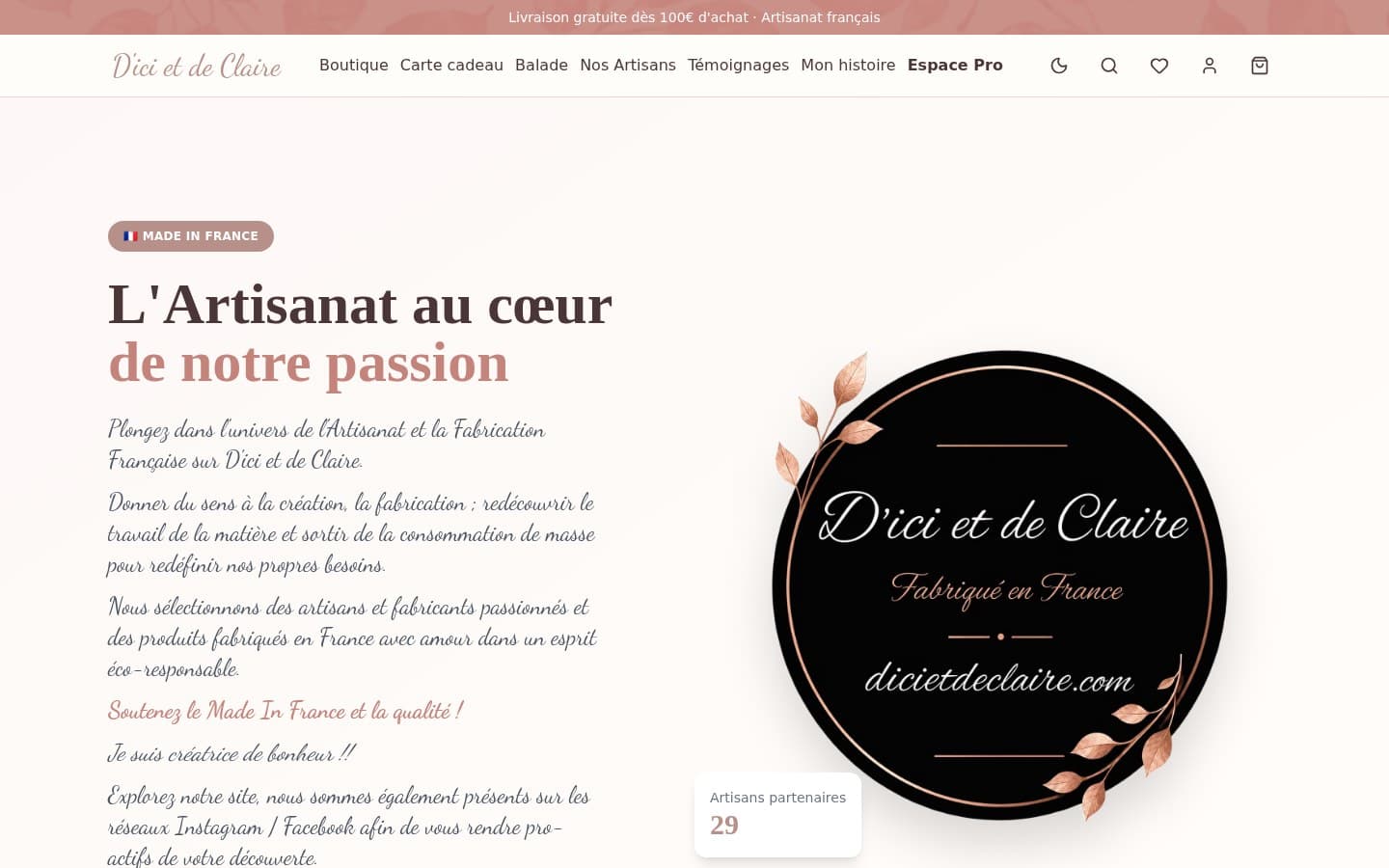 Aperçu ordinateur du site D'ici et de Claire