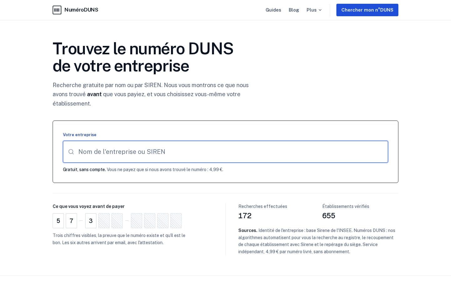 Aperçu ordinateur du site Numéro DUNS